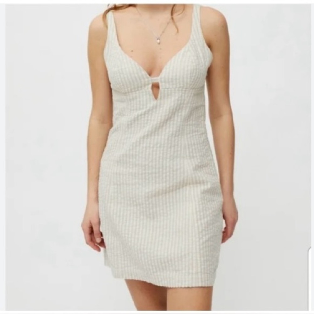 Urban Outfitters SZ L Seersucker mini dress adjustable straps side zipper